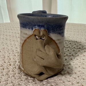 Handcrafted Ceramic Mug with Blue and Tan Design